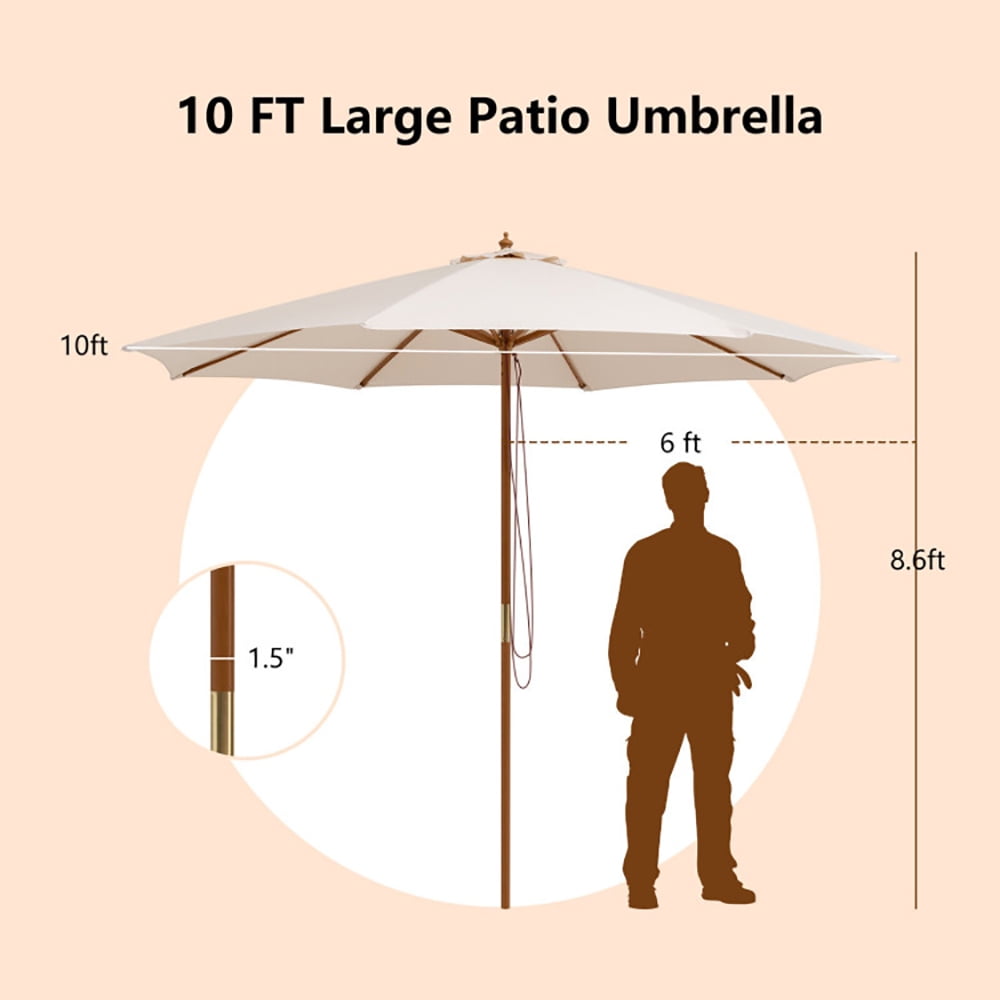 Aimee Lii 10 Feet Patio Umbrella with 8 Wooden Ribs and 3 Adjustable Heights, Sunbrella Patio Umbrellas, Beige Aimee Lii 10 Feet Patio Umbrella with 8 Wooden Ribs and 3 Adjustable Heights, Sunbrella Patio Umbrellas, Beige