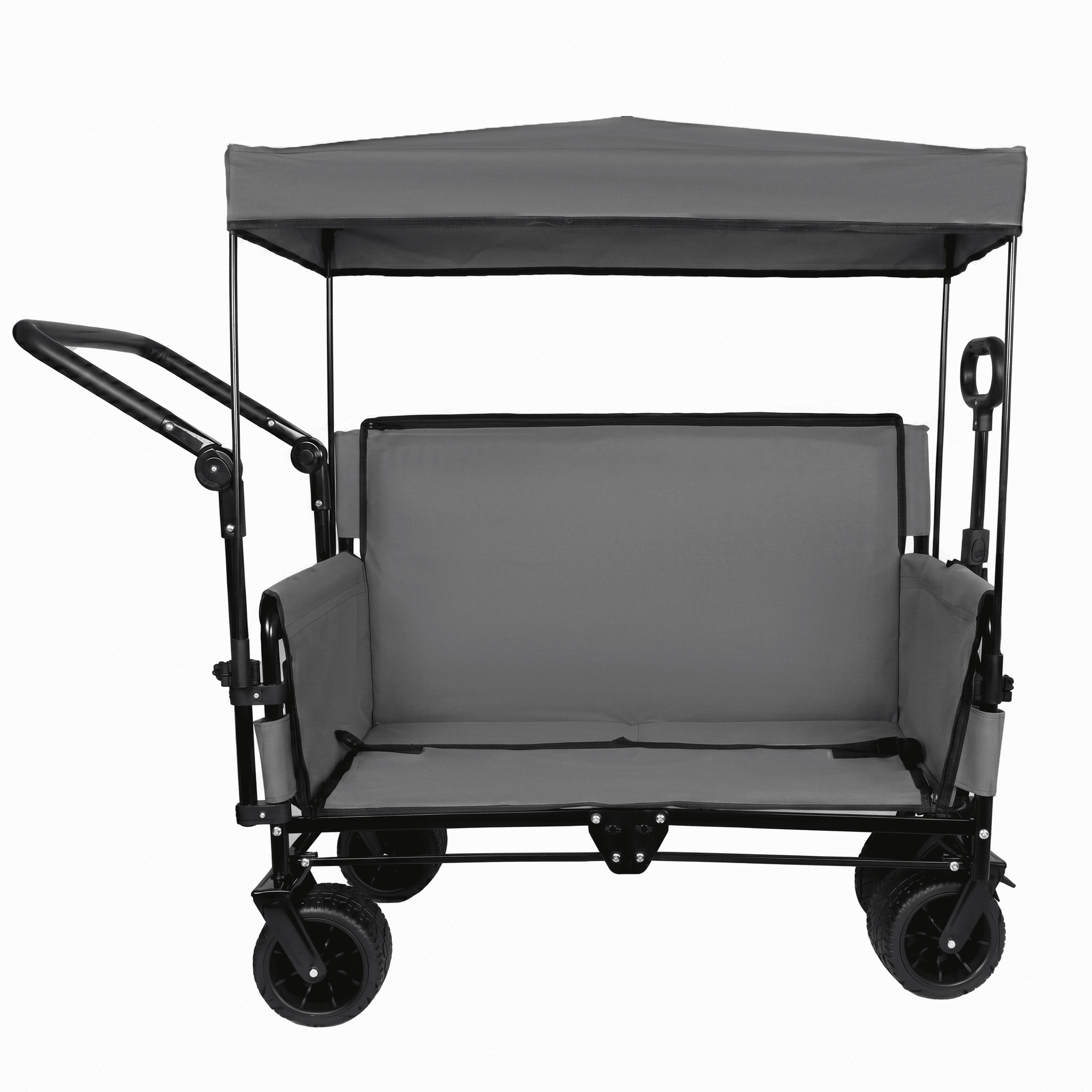 3-in-1 Folding Wagon Cart with Bench Seat & Canopy & Storage, 500lbs Heavy-Duty, 180L Capacity, All-Terrain Wagon for Camping, Beach, Sports, & Garden, Gray