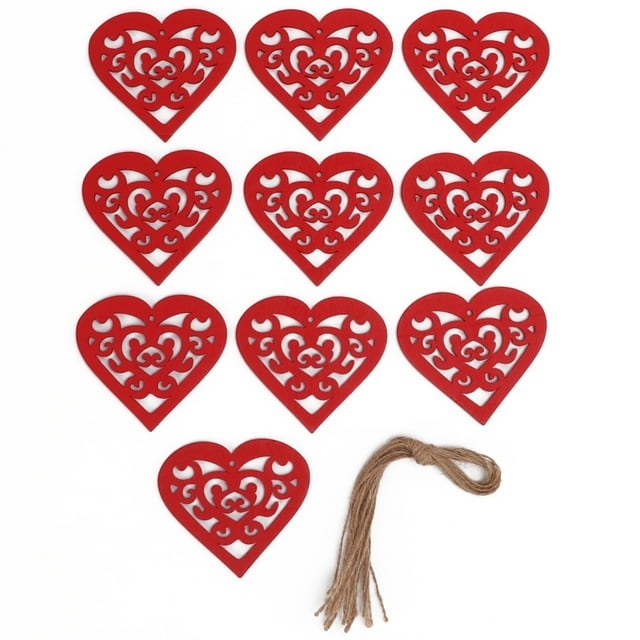 10 Uds colgante de viruta de madera 80mm tallado duradero decoración de boda en forma de corazón hueco