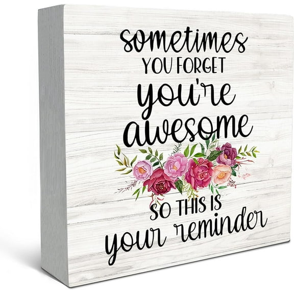 Zomyto 5"x5" Sometimes You Forget You're Awesome So This is Your Reminder Floral Wood Box Sign Desk Decor,Inspirational Wooden Block Box Sign