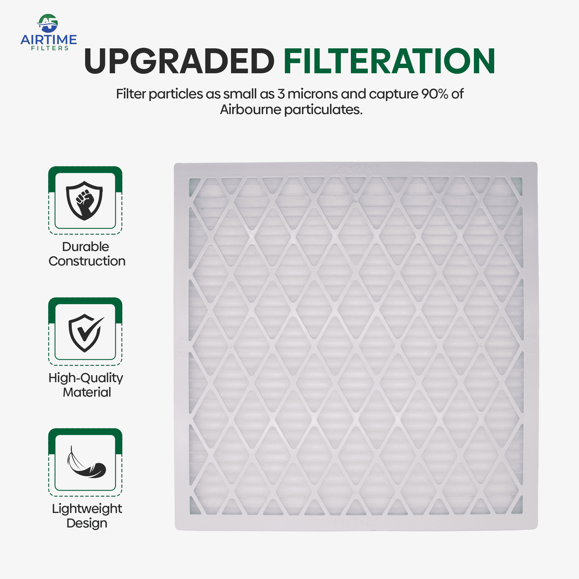 Airtime Filters Reusable 20x20x1 Merv 8 Air Filter, ABS Plastic Frame with 6 Pleated Filters for Cost-Effective Indoor Air Filtration