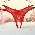 thumbnail image 4 of Elainilye Fashion Womens Crotchless Panties Set Sexy Transparent Underwear Sling Solid Color Thong Underwear,Red, 4 of 5