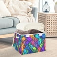 thumbnail image 3 of Yayeee Collapsible Cube Storage Bin with Lid Fabric Closet Decorative Basket with Handles, Vibrant Stained Glass Pattern, 3 of 7