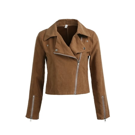 Lamuusaa Women's Faux Leather Jacket, Slim Moto Biker Cardigan Jacket Outerwear, Long Sleeve Zipper Short Jacket