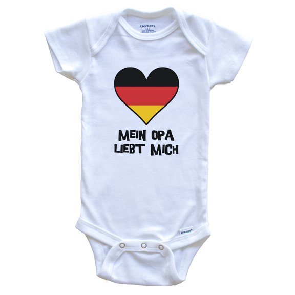 My Grandpa Loves Me German Language Germany Flag Heart Baby Bodysuit - Mein Opa liebt mich, 0-3 Months White