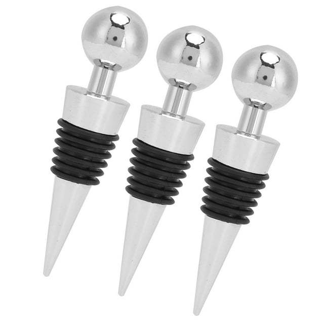 Sellador de vino Jadeshay Tapón de botella de vino 3 piezas Acero inoxidable Plata