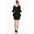 thumbnail image 2 of Jayla Dress - Women's Mini body conscious dress with novelty cuffed bell sleeves (black), 2 of 6