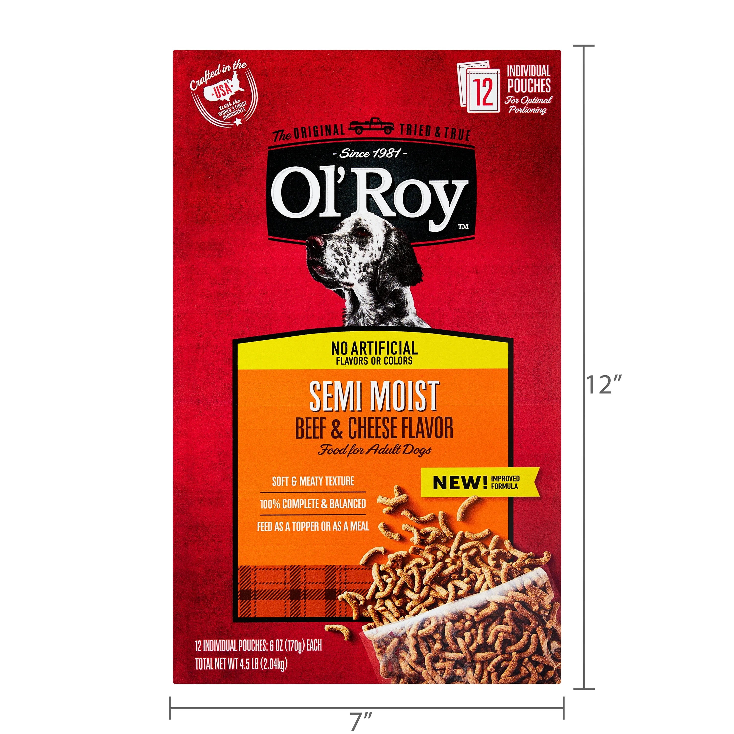 Ol' Roy Semi Moist Beef and Cheese Flavor Dog Food, 4.5 lb, 12 Pouches