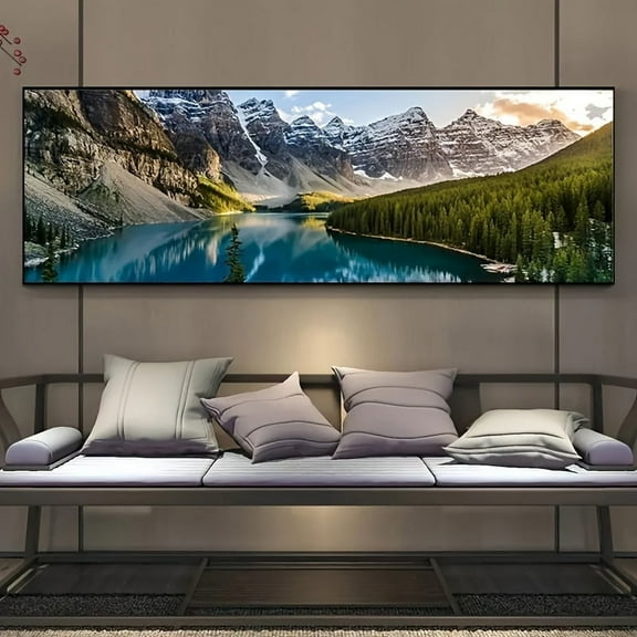 1 Piece Frameless Canvas Painting, Forest Lake Mountain Landscape Painting, Natural Scenery, Wall Art Decoration, Living Room, Bedroom, Corridor, Office Decoration