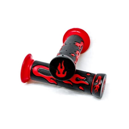 Krator Red Flame Motorcycle Rubber Hand Grips 7/8