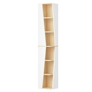 IRONCK 71 Tall Narrow Bookcase, 6 Tier Corner Bookshelf, Cube Storage Display Shelf for Home Office, Natural