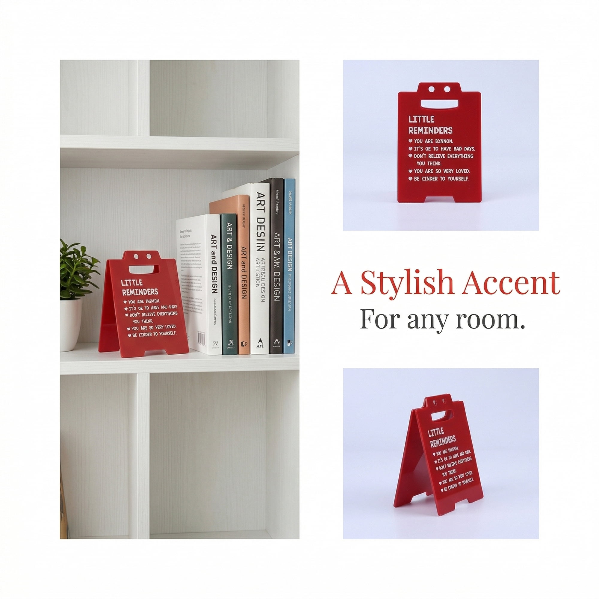 Unique Bargains Extra Stable Acrylic Desk Sign Gift Keepsake Block Red Style B 5.0in