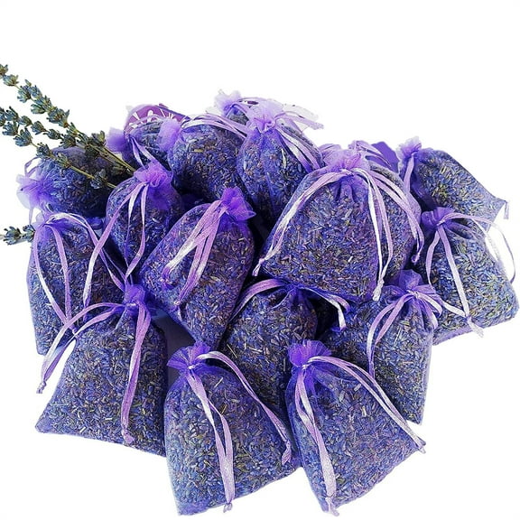 NOGIS 25 Pack Purple French Dried Lavender Sachets Craft Bag - Lavender Sachets Wedding Toss, Home Fragrance Sachets Drawers Dressers, Lovely Dried Lavender Flower Buds Sachets