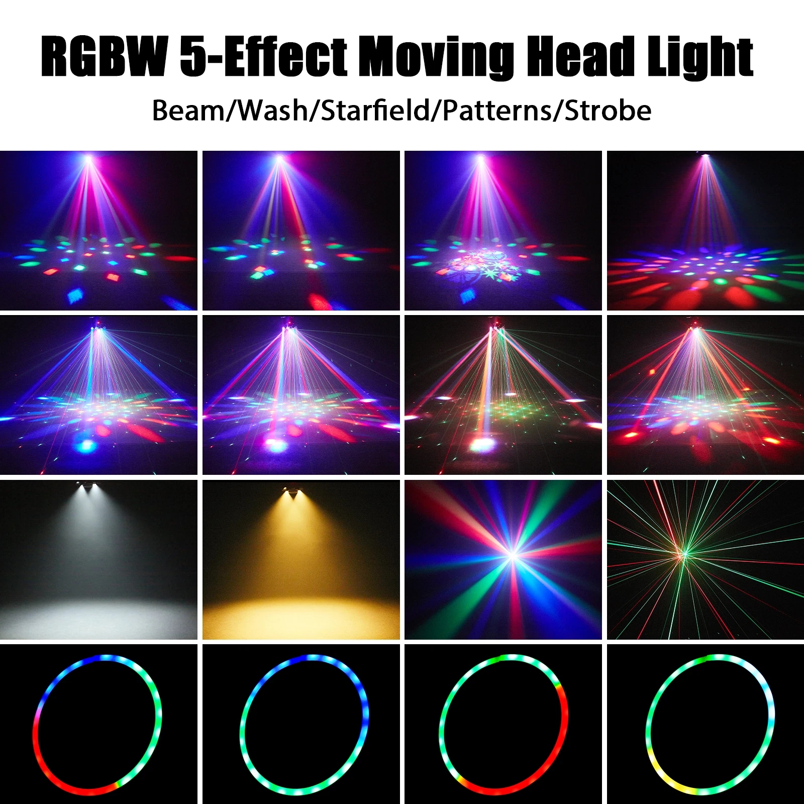 7-in-1 Moving Head DJ Light with 6 RGBW Arms, 36 Lighting Effects & DMX Control, Sound Activated Party Lighting for Disco Club Wedding Stage Bar Events