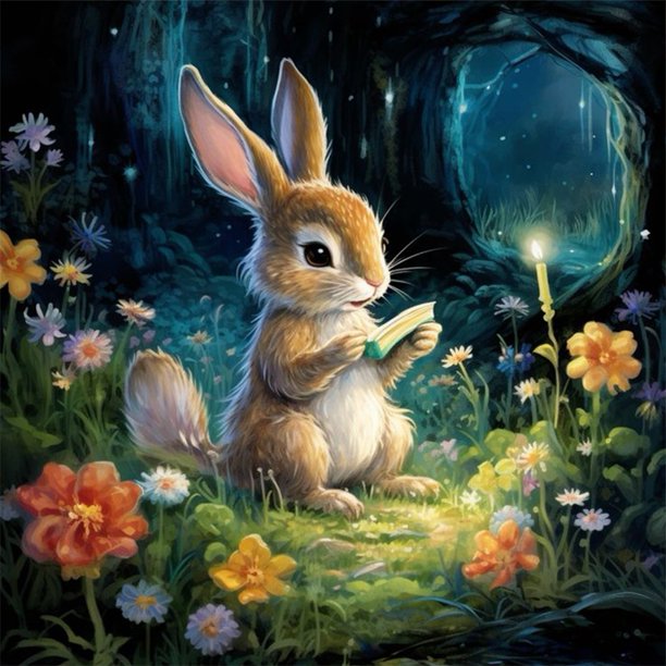 Kit Pintura Por Números Sobre Lienzo Arte Al Óleo Artesanal Imagen Conejo Del 40x40cm
