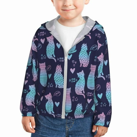 

Wukai Silhouette Cats Print Kids Sun Protection Hoodie Zip-Up Jackets Long Sleeve Shirts Fishing Shirt with Pocket for Kid-5 Years