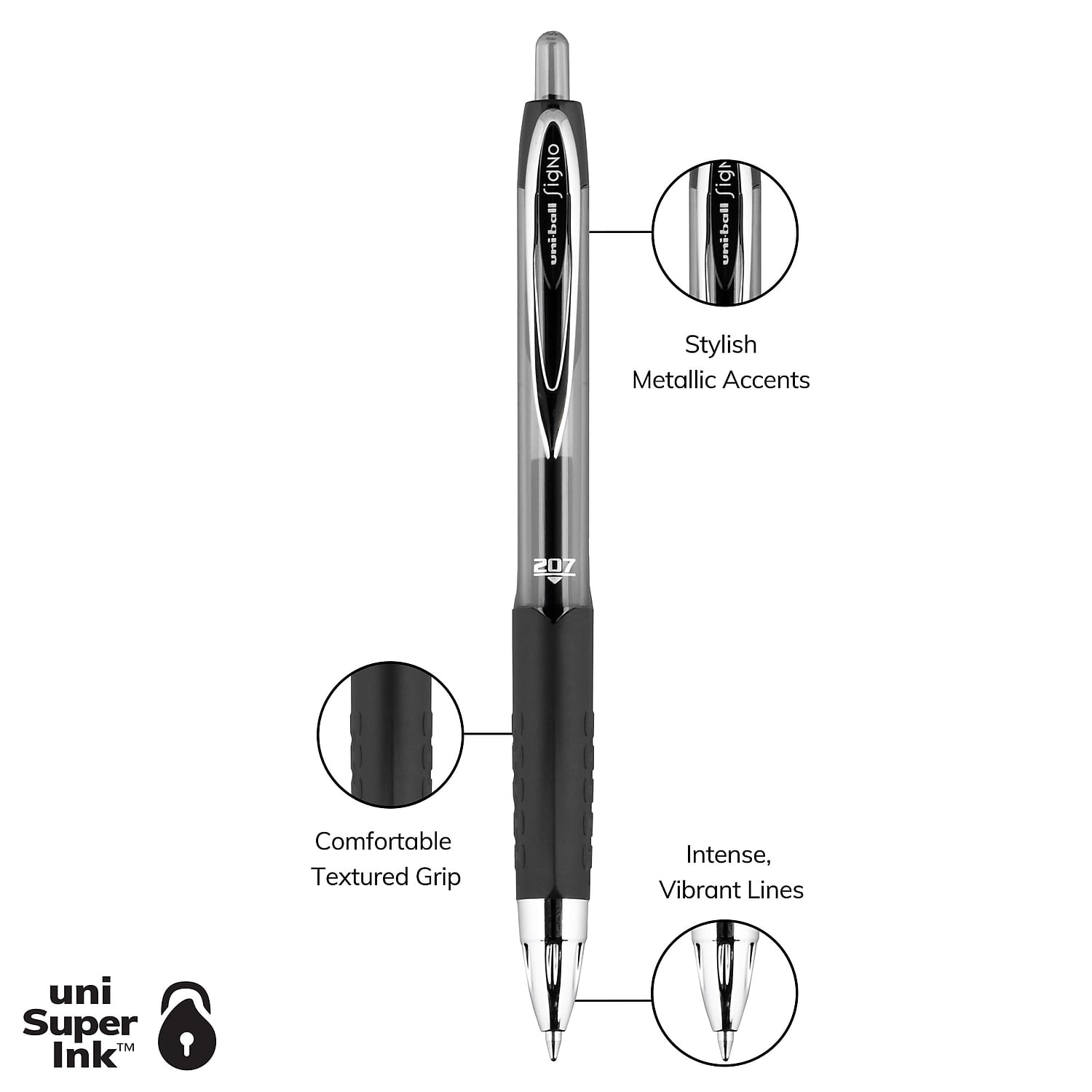 Uni-Ball, SAN70221, Signo 207 Retractable Gel Pens, 12 / Dozen