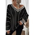 thumbnail image 1 of FOLUNSI Chic Striped Sweater - Soft Knit, Black & White, Casual Fit, 1 of 6