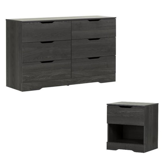 6 Drawer Double Dresser and 1 Drawer Nightstand Bedroom Set in Gray Oak