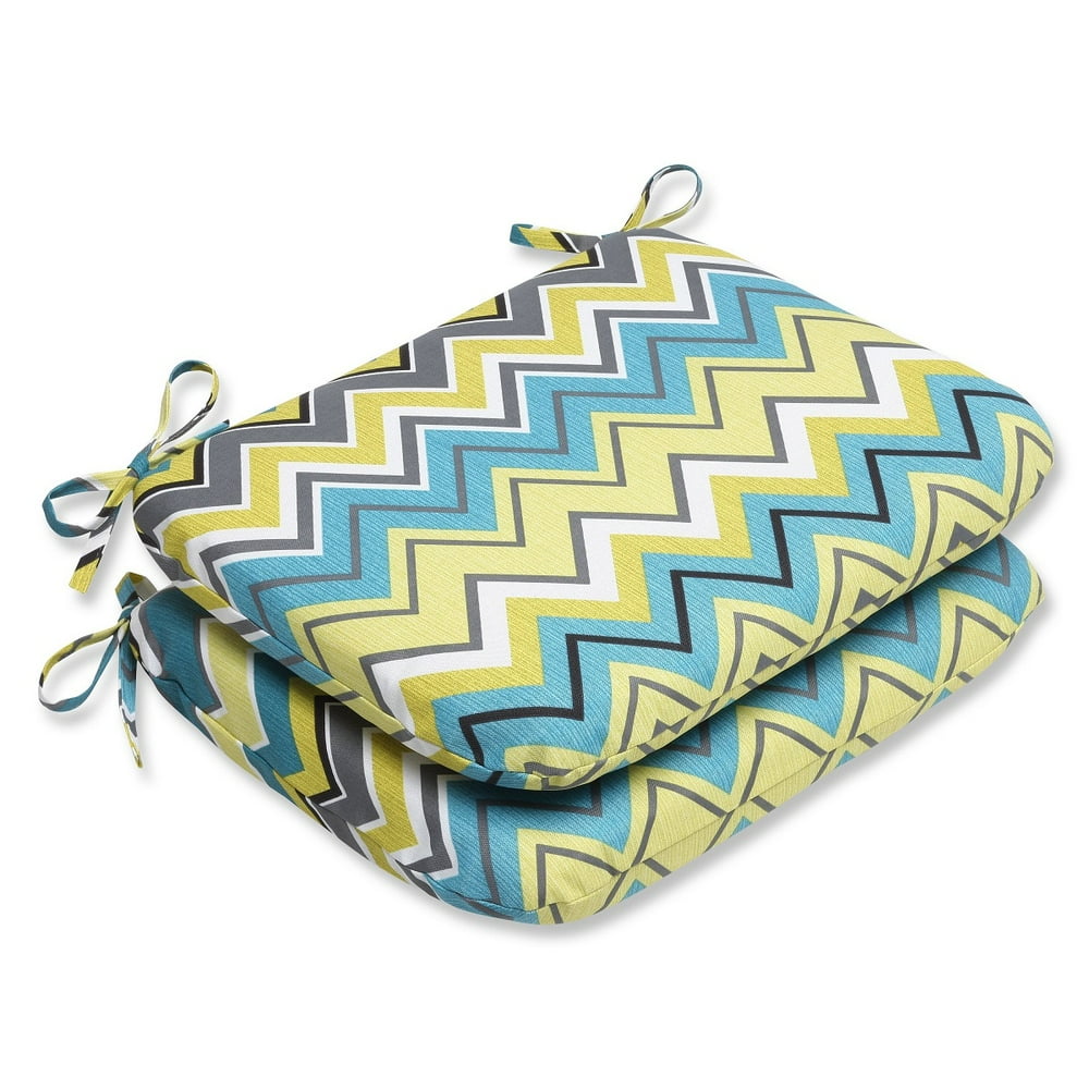 Set of 2 Chevron Surtido Lime Green and Turquoise Blue Outdoor Patio
