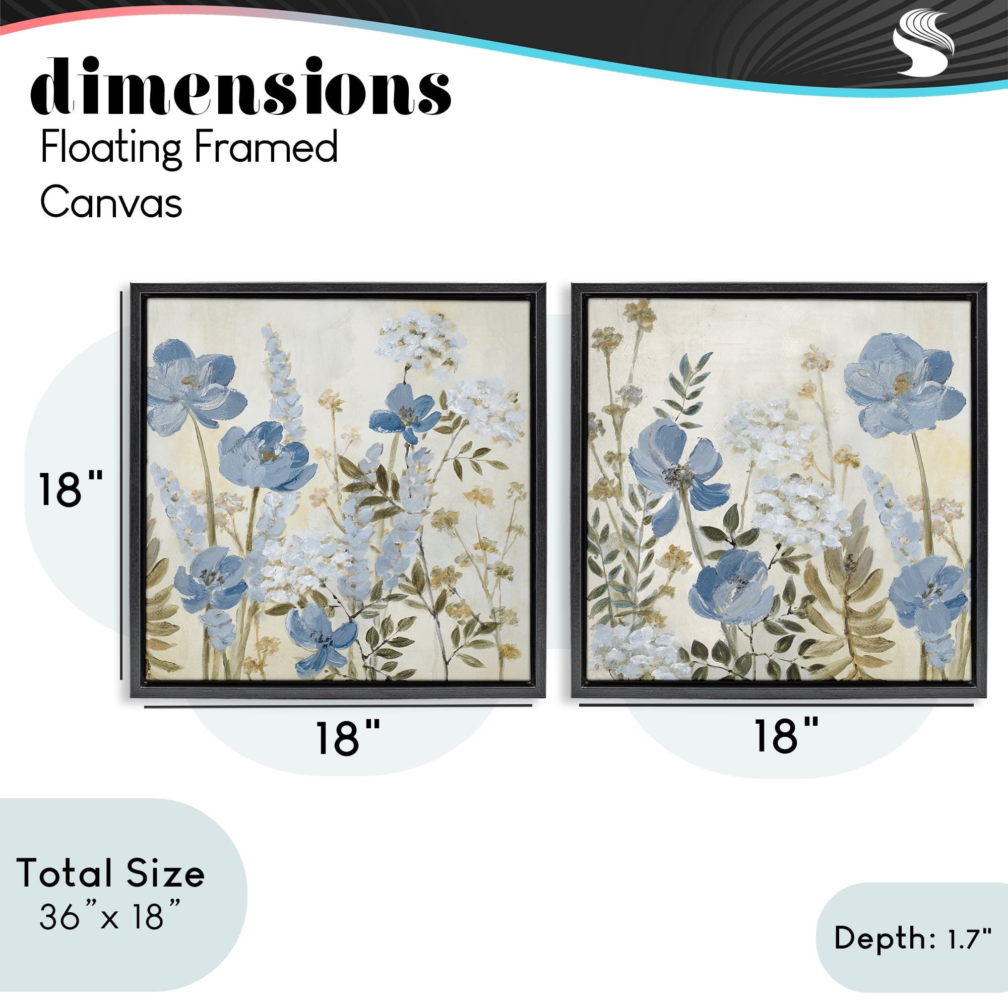 Stupell Industries Blue Peaceful Garden 2 Piece Black Framed Floater Canvas Set, design by Lanie Loreth
