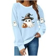 thumbnail image 2 of Womens Oversized Sweatshirts Ndbuld Women's Fashion Long Sleeve Round Neck T-Shirt Printing Loose Blouse Hoodless Sweatshirts Light Blue XL, 2 of 4