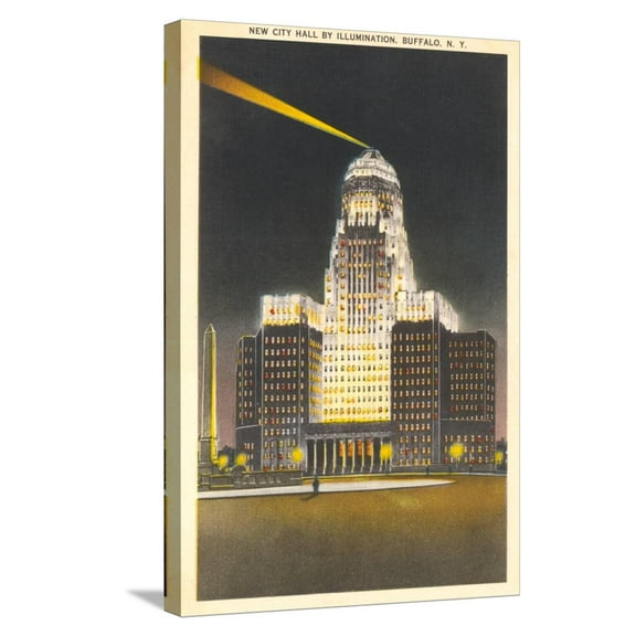 Art.com City Hall at Night, Buffalo Stretched Canvas Print Wall Art, 16" x 24"