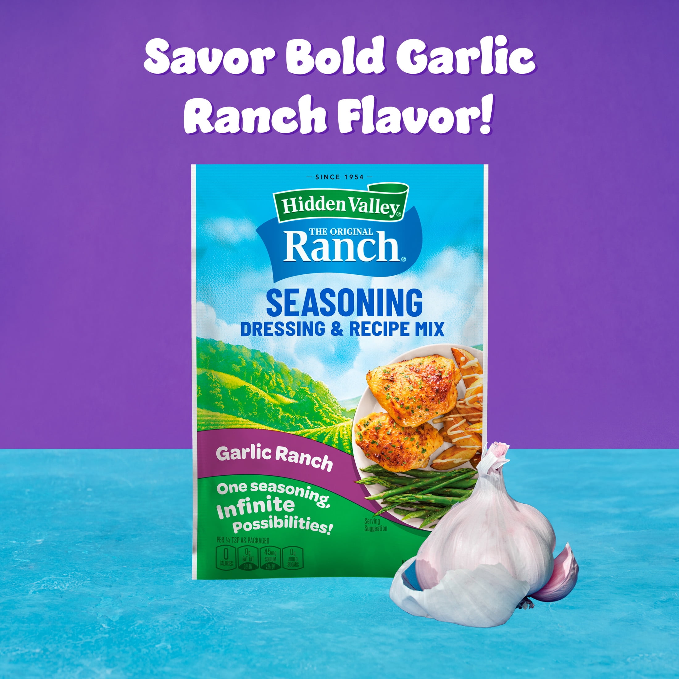 (5 pack) Hidden Valley Seasoning Garlic Ranch Dressing Mix, 1 oz Packet