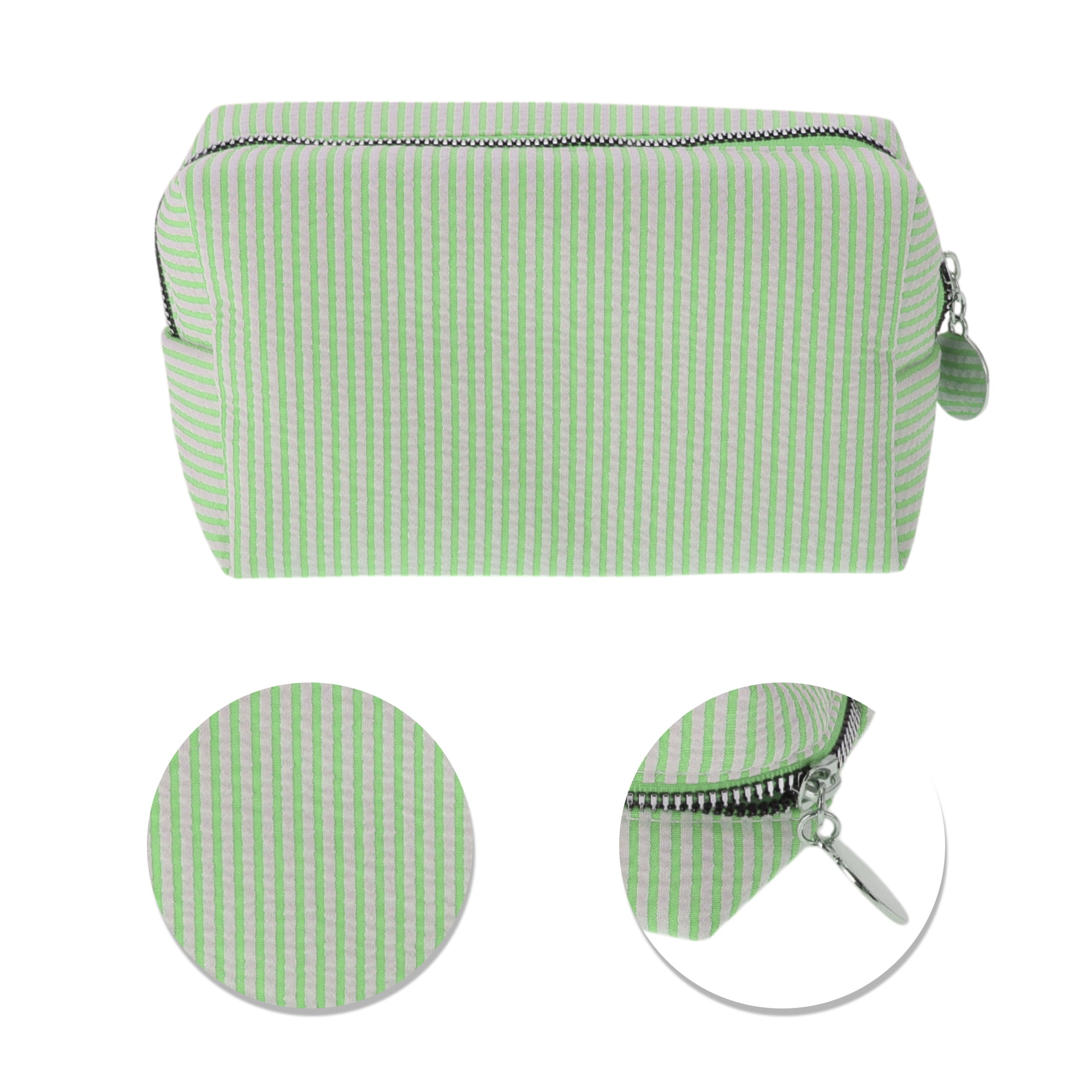 Unique Bargains 1 Pc Striped Pattern Makeup Bag with Smooth Drawstring Design Light Green