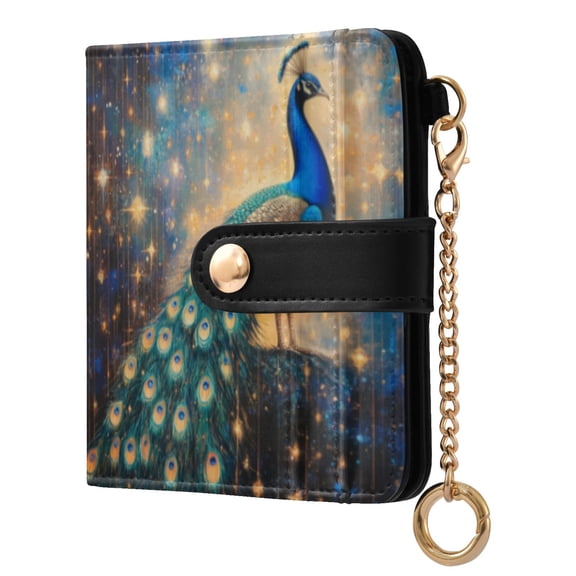 Qxltty Starry Peacock Ladies Wallet Rfid Slim Thin Compact Credit Card Women Wallet Zipper Coin Pocket and ID Window for Female Gifts