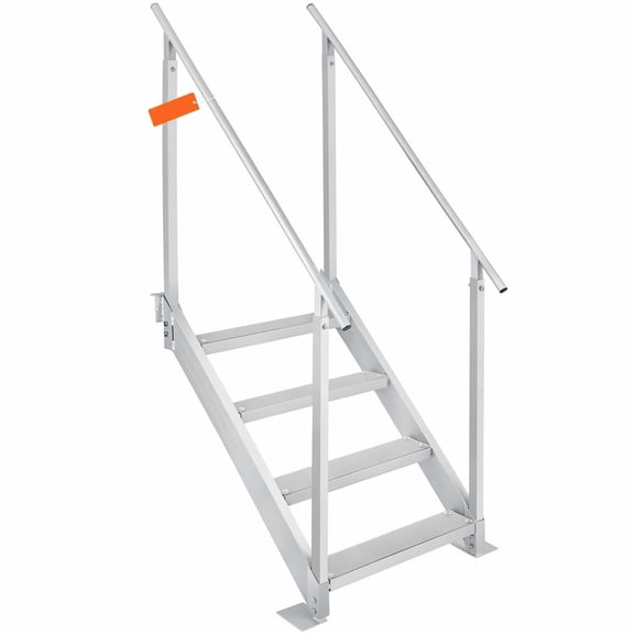 Dock Ladder 4 Step Adjustable, Aluminum Boat Stairs 30-38'', 500lbs Capacity, Handrails & Non-Slip Mat for Lake, Pool, Ship, Marine Boarding