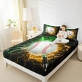 thumbnail image 5 of Feelyou Baseball Sports Boys Twin Sheet Sets, Green Yellow Lightning Twin Fitted Sheet, Neon Gradient Honeycomb Flat Sheet, Lightweight Room Decor, 3 Pieces, 5 of 8