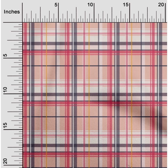 oneOone Cotton Silk Peach Fabric Madras Check Craft Projects Decor Fabric Printed By The Yard 42 Inches Wide
