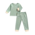 thumbnail image 4 of Xingqing Toddler Baby Boy Girl Knitted Clothes Patchwork Long Sleeve Sweatshirt and Pants 2Pcs Spring Fall Outfits, 4 of 8
