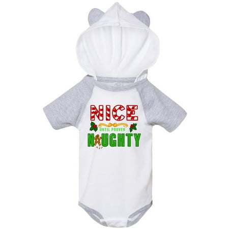 

Inktastic Nice Until Proven Naughty with Holly and Gingerbread Man Gift Baby Boy or Baby Girl Bodysuit