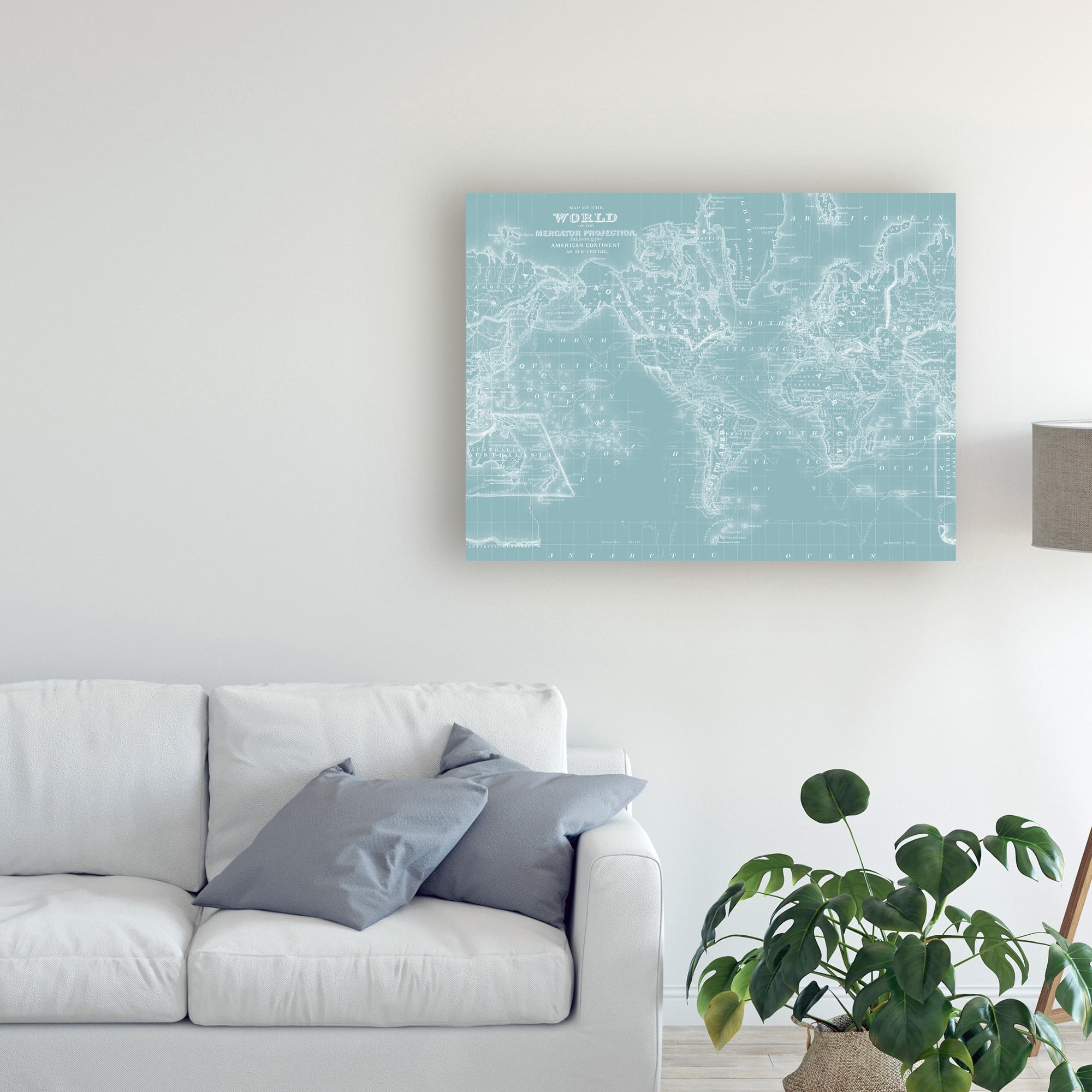 Trademark Fine Art 'World Map on Aqua' Canvas Art by Mitchell