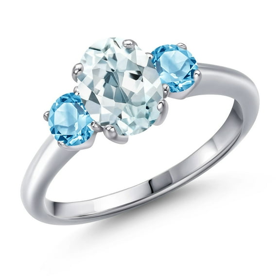 Gem Stone King 1.91 Ct Oval Sky Blue Aquamarine Swiss Blue Topaz 925 Sterling Silver Ring (Size 9)