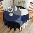 thumbnail image 3 of Abstract Round Round Tablecloth 60 inches Visual Art Blue Black Square Stitching Waterproof Oil-Proof Table Cloth Round Table Cover for Holiday Party Picnic Dinner Decor Indoor and Outdoor Use, 3 of 9