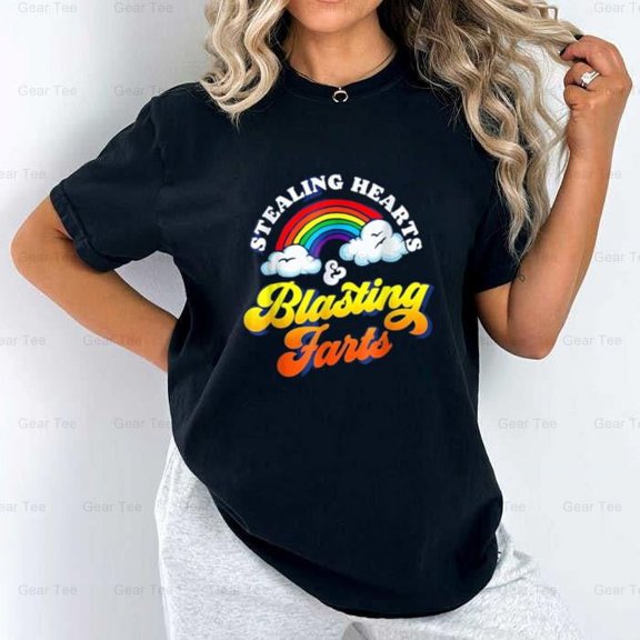 Stealing Hearts, And Blasting Farts, Funny, Rainbow, Humor, Saying, Quote, Gift, Cute Comfort Color T-Shirt Unisex, up to 4XL