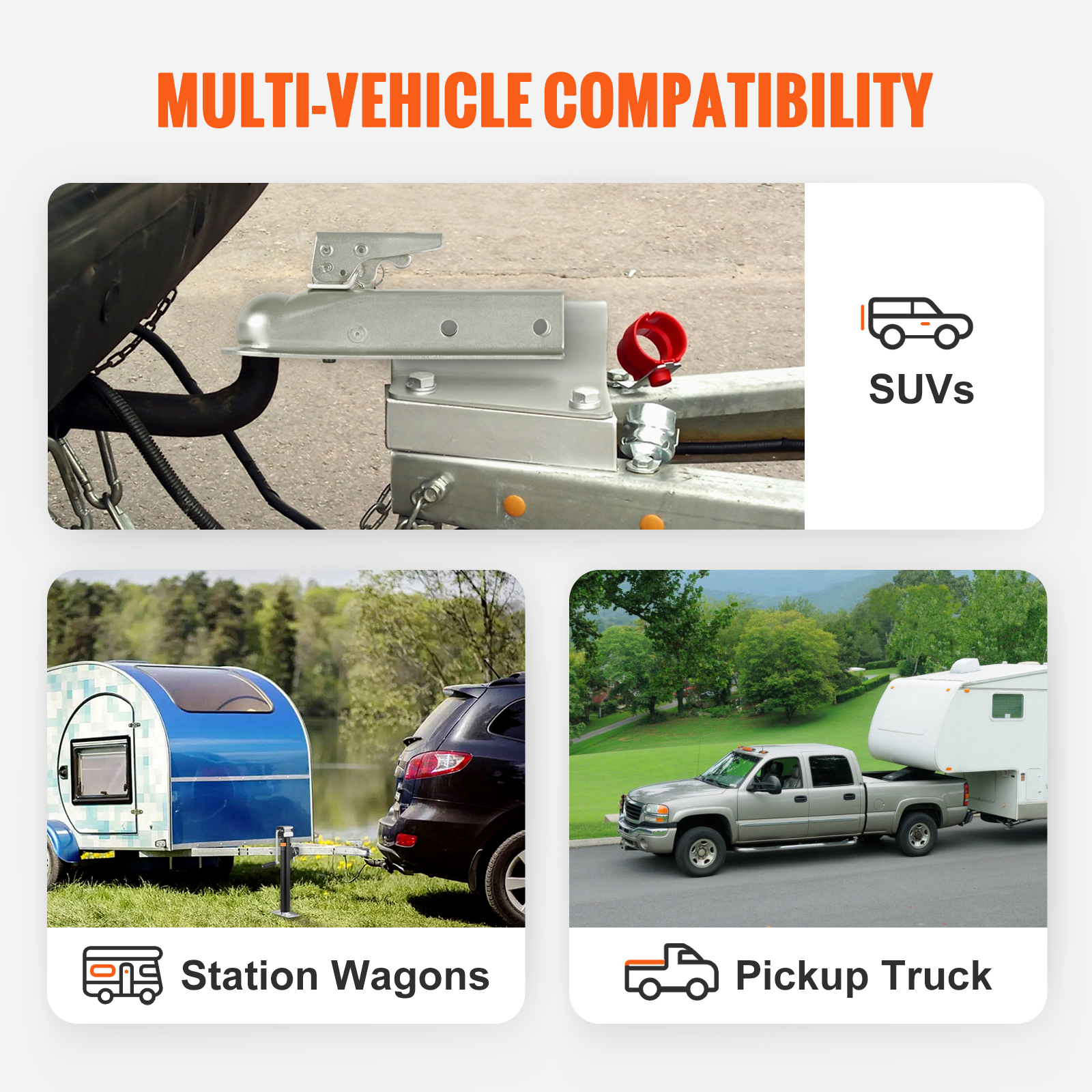 KFFKFF Straight Trailer Connector, Compatible with 2" Hitch Ball, 2" Channel Width, 3500 lbs Load Capacity, Durable Trailer Hitch Coupler for Towing Sedans,SUVs, with a Zinc-Coated Exterior