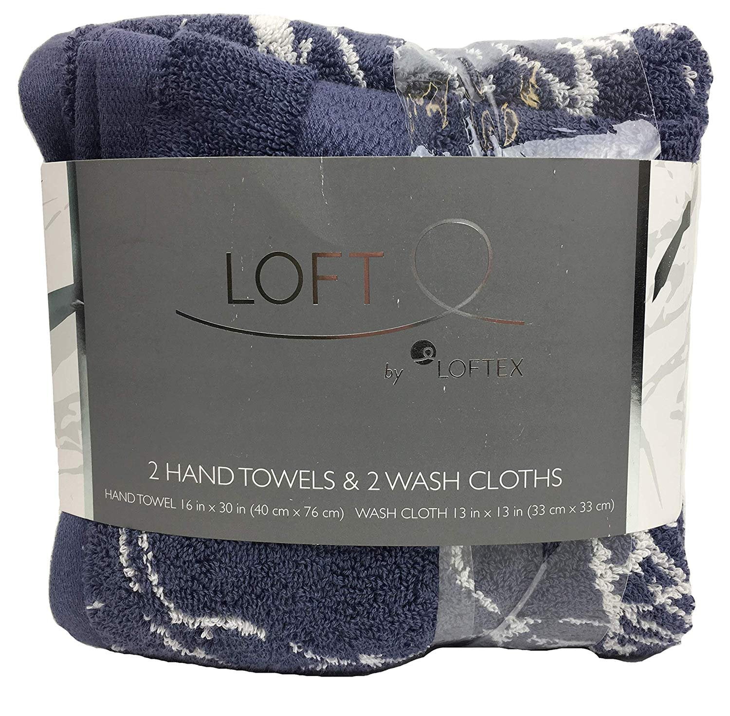 LOFT TIMELESS BY LOFTEX DARK BLUE TEXTURED (6P) HAND & BATH TOWEL WASHCLOTH  SET