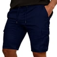 thumbnail image 2 of Mens Casual Cargo Shorts With Pockets Drawstring Waist Knee Length Mens Gym Shorts For Fashion Daily Wear,Navy,XXL, 2 of 4
