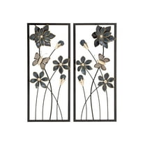 DecMode Teal Metal Floral Wall Decor with Black Frames and Butterfly Accents (2 Count)
