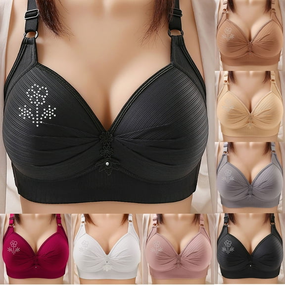 Ahuyic Summer Womens Bras,Plus Size Bras for Women,Woman's Printing Gathered Together Large Size Daily Bra Underwear No Rims
