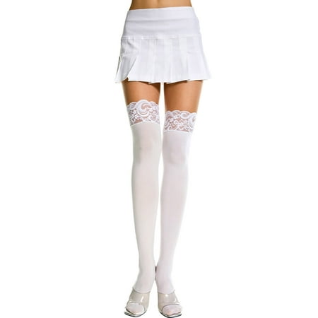 Plus Size Opaque Thigh Highs With Lace Top, Plus Size Thigh Highs