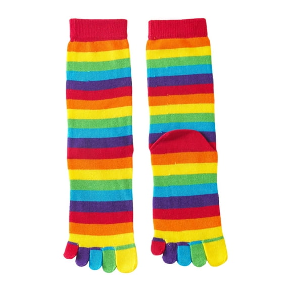 Funny Novelty Colorful Toe Separated Ankle Socks for Women Girl Rainbow Striped Full Finger Breathable Middle Tube Socks