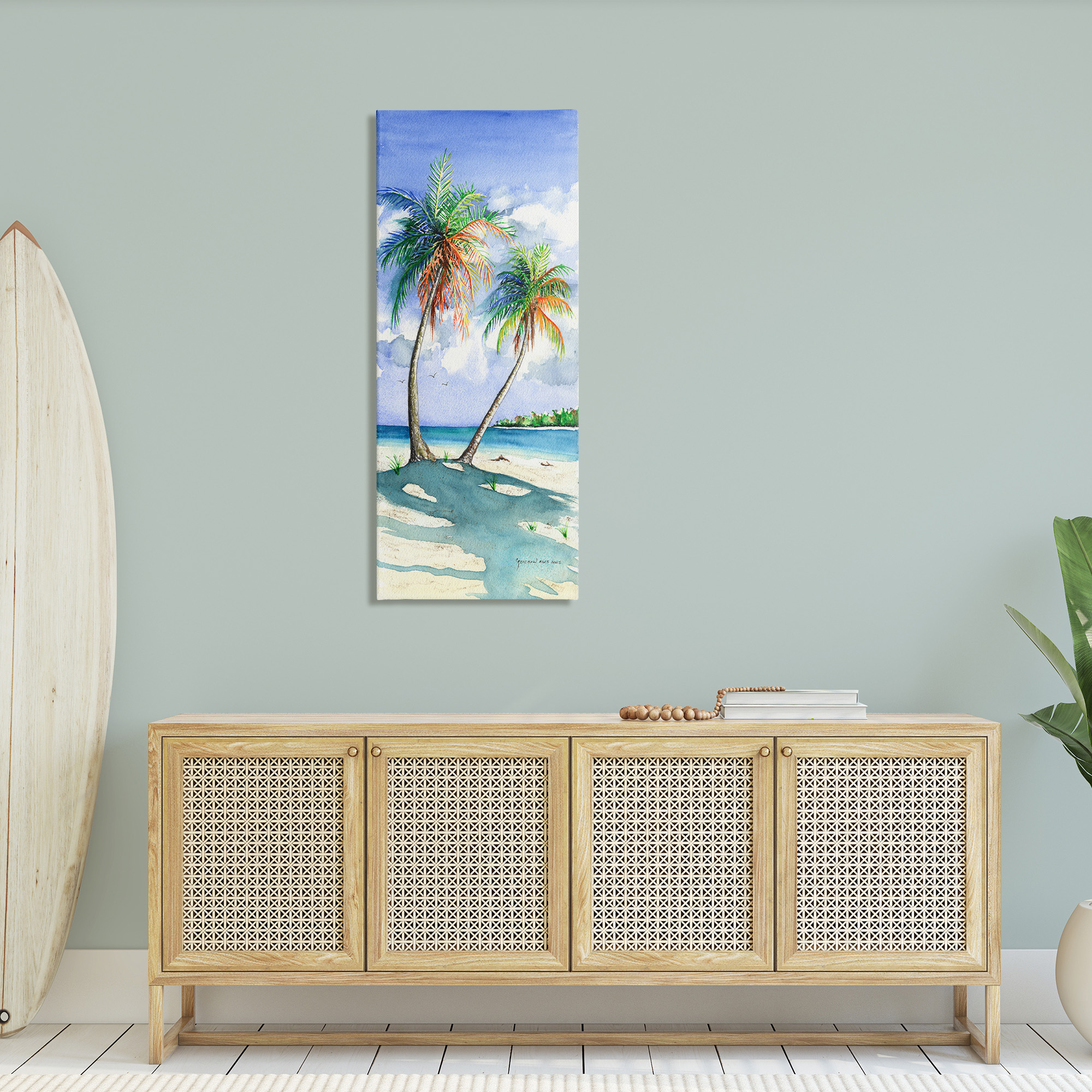 Stupell Industries Sunlit Palm Trees Landscape Painting Gallery Wrapped Canvas Art Print Wall Art, 20 x 48