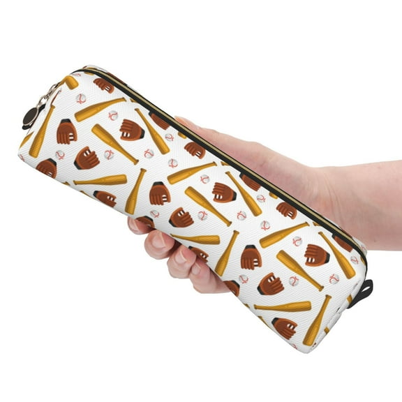 Ratiio Baseball Sport Pattern Leather Pencil Case, Pencil Pouch with Durable Zipper, Compact and Stylish Organizer for Stationery, Art Supplies, Travel Essentials