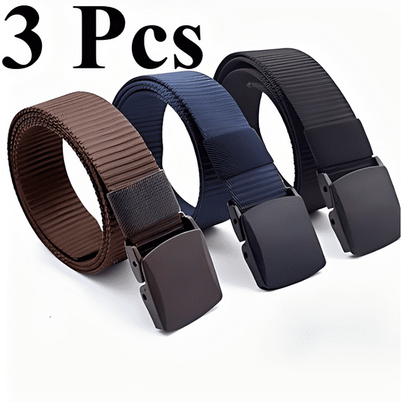 3-Pack Nylon Canvas Belt Plastic Buckle Belt Travel Adjustable Nylon Web Slide Belt