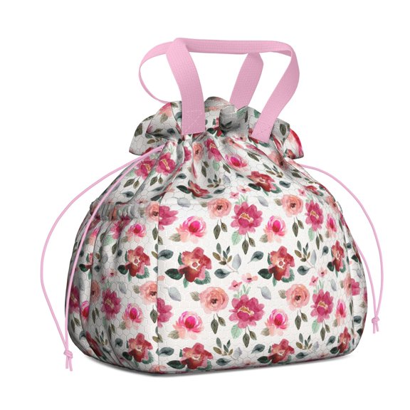 Pioneer Flower Drawstring Lunch Bag Women - Drawstring Lunch Bag Insulated for Work Office - Stain-Resistant Large Lunchbags for Women with Multi-Pockets